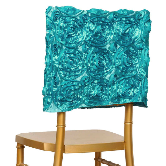 16" Turquoise Satin Rosette Chiavari Chair Caps, Chair Back Covers